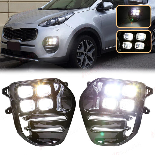 2PCS For KIA Sportage QL KX5 2016 2017 2018 LED Daytime Running Lights DRL Fog Lamps Front Bumper Headlights White Daylights 12V