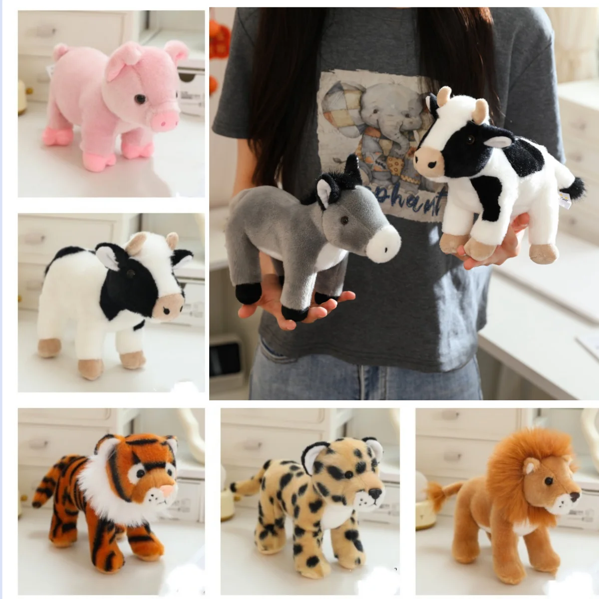 20cm Forest Standing Animals Plush Toy Cute Giraffe Lion Fox Tiger Birthday Gift  Accompany Appease Dolls Christmas pre