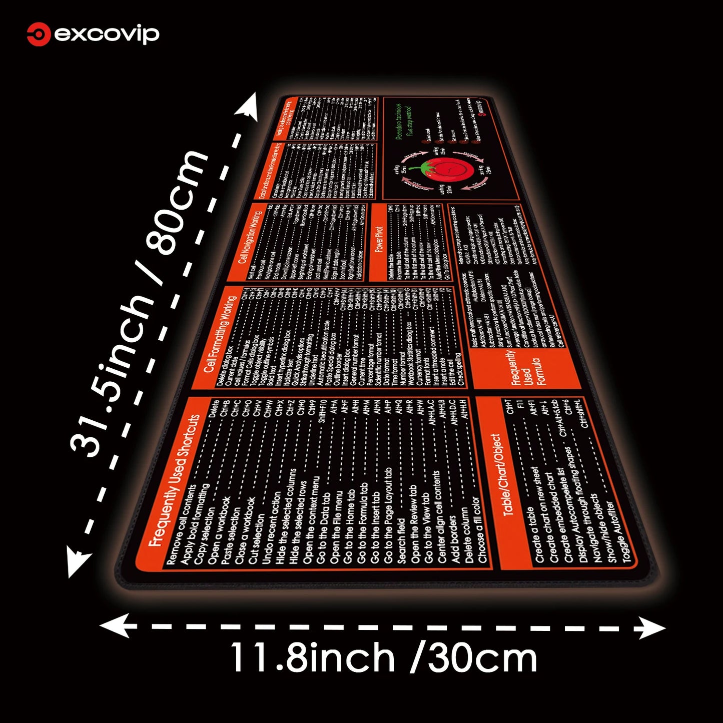 EXCO Excel Shortcut Mouse Pad Large Cheat Sheet Keyboard Mousepad Office Pomodoro Technique Desk Mat Stitched Edge Non-Slip Base