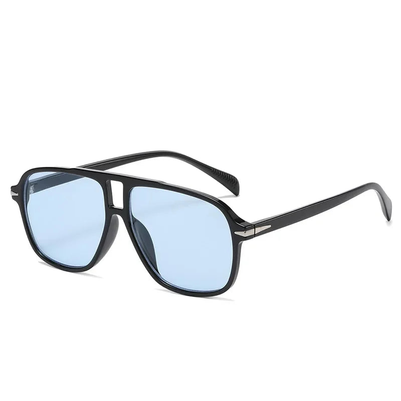 JNPCXI Retro Double Bridges Men Pilot Sunglasses UV400 Rivets Decoration Blue Lens Shades Women Trending Sun Glasses