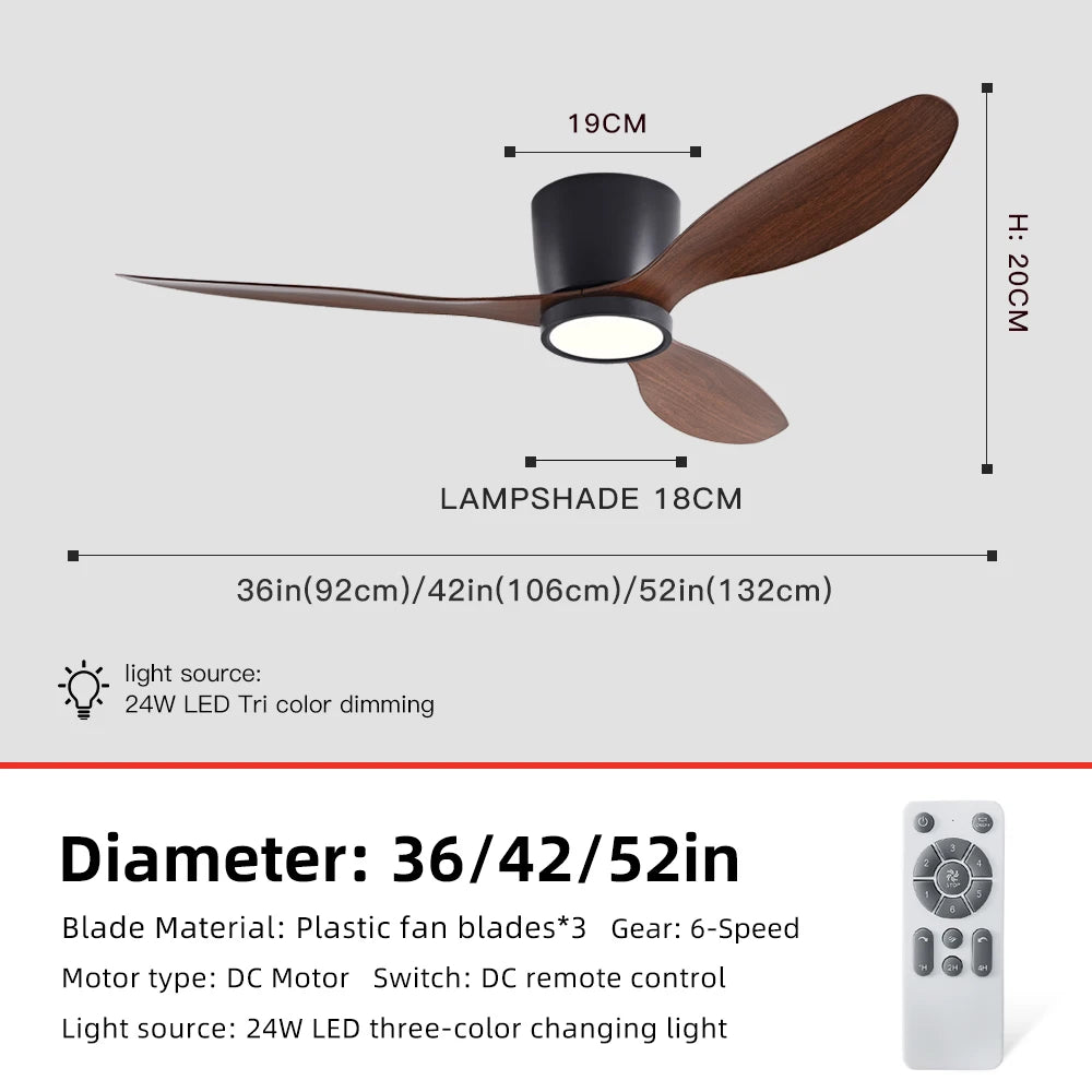 36/42/52" Inverter Ceiling Fan w/ Light, Silent, Ideal for Bedroom, Office Home