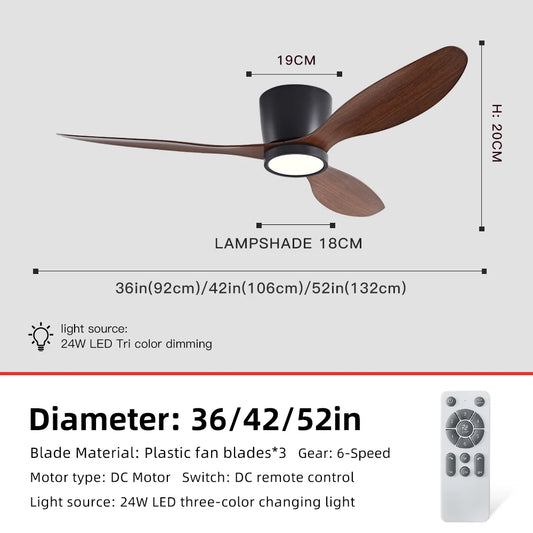 36/42/52" Inverter Ceiling Fan w/ Light, Silent, Ideal for Bedroom, Office Home