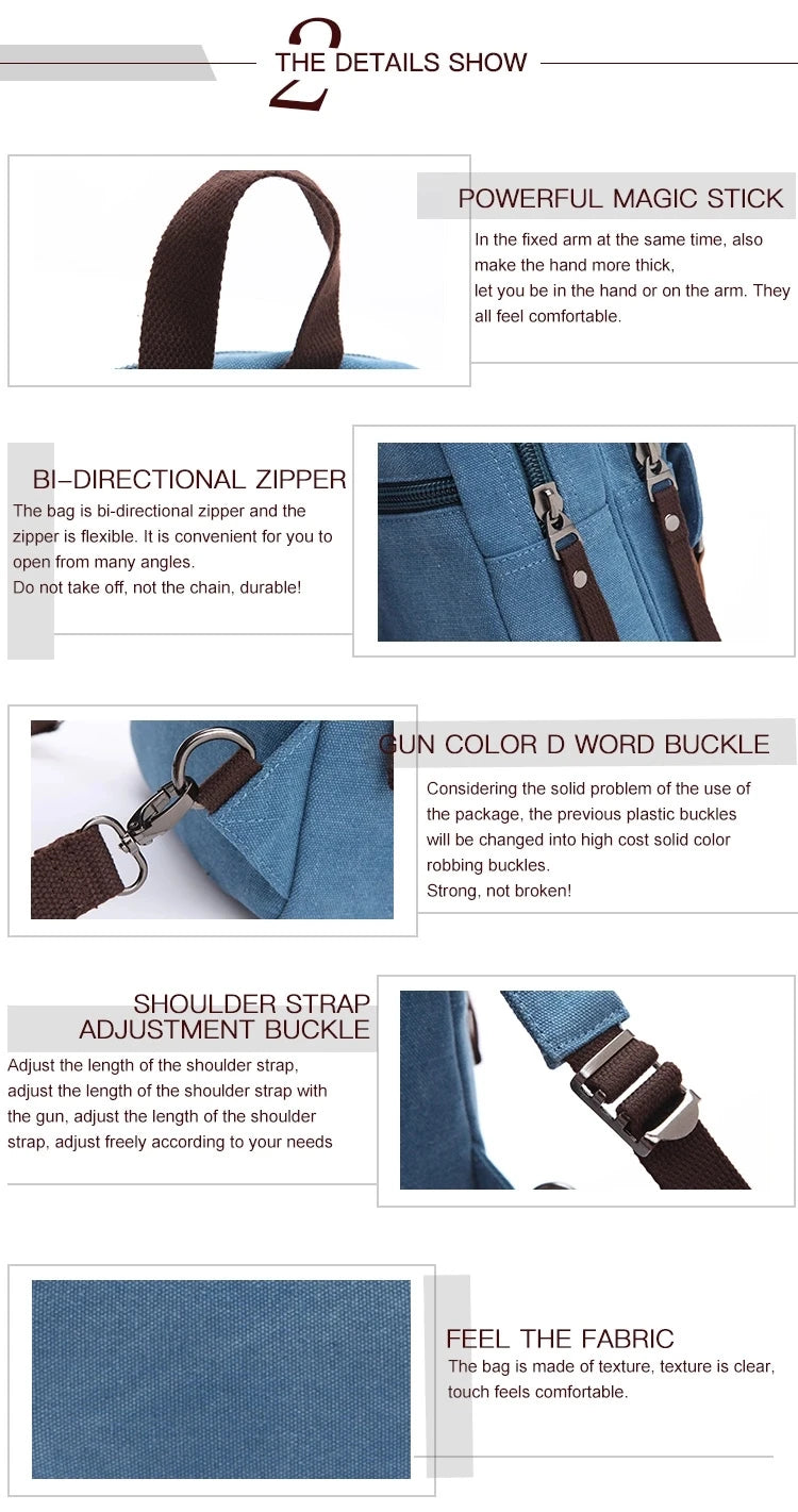 Bule Mini Backpacks Small Vintage Canvas Chest Bag Crossbody Walking Travel Bags