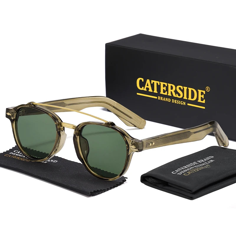 CATERSIDE New RetroPilot Men's Round Sunglasses Classic Double Bridge Design Sun Glasses Women's Outdoor Travel Glasses UV400