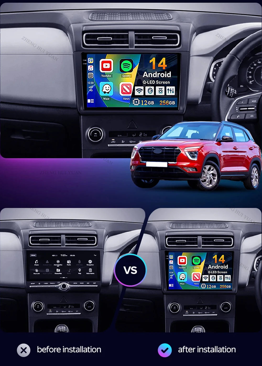For Hyundai Creta 2 IX25 2021 2K 12+256 QLED Android 15 CarPlay Car Radio Multimedia Video Player GPS stereo Head Unit 4G WIFI