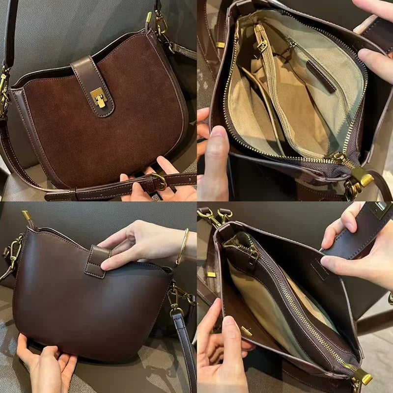 Women‘s Cowhide Genuine Leather Faux Suede Tote Bags For Women Luxury Designer Handbags Purses Luxury Design Crossbody Bags