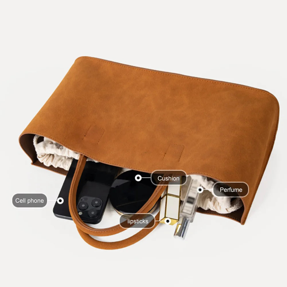 Women's Tote Bag Large Capacity Handbag with Multi-Pocket Suede Top Handle Bag