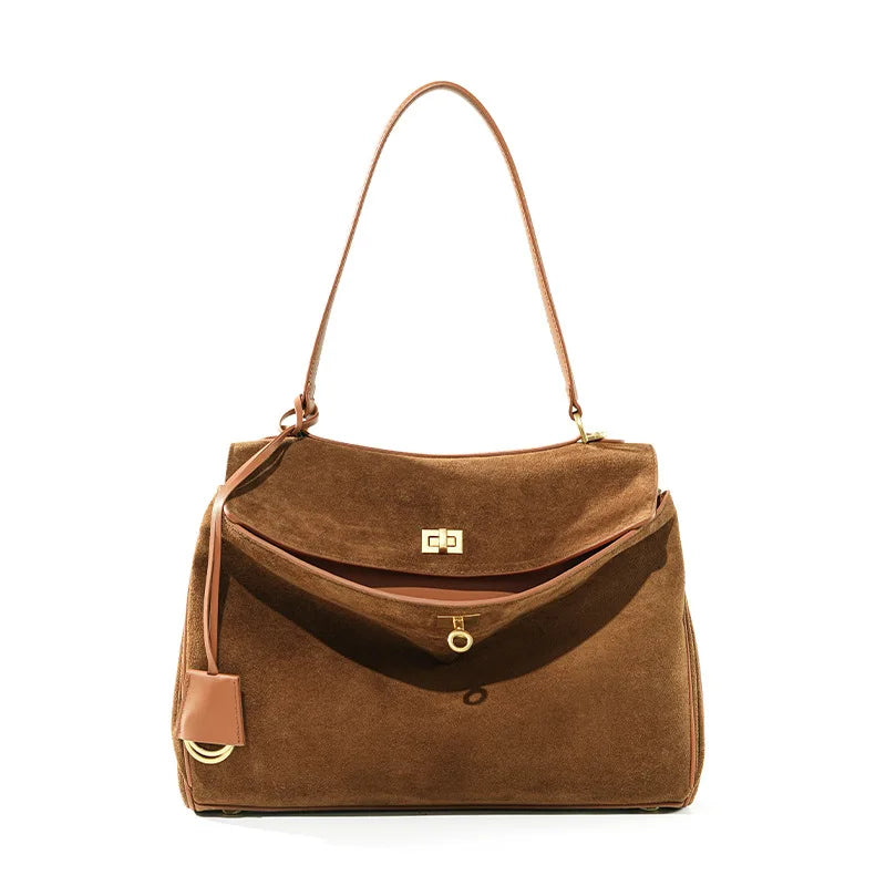 Women Suede Leather Bag Shoulder Handbag Large Capacity Single Tote Bag Handbag Matte Suede High-End Feel Women's Large Bag