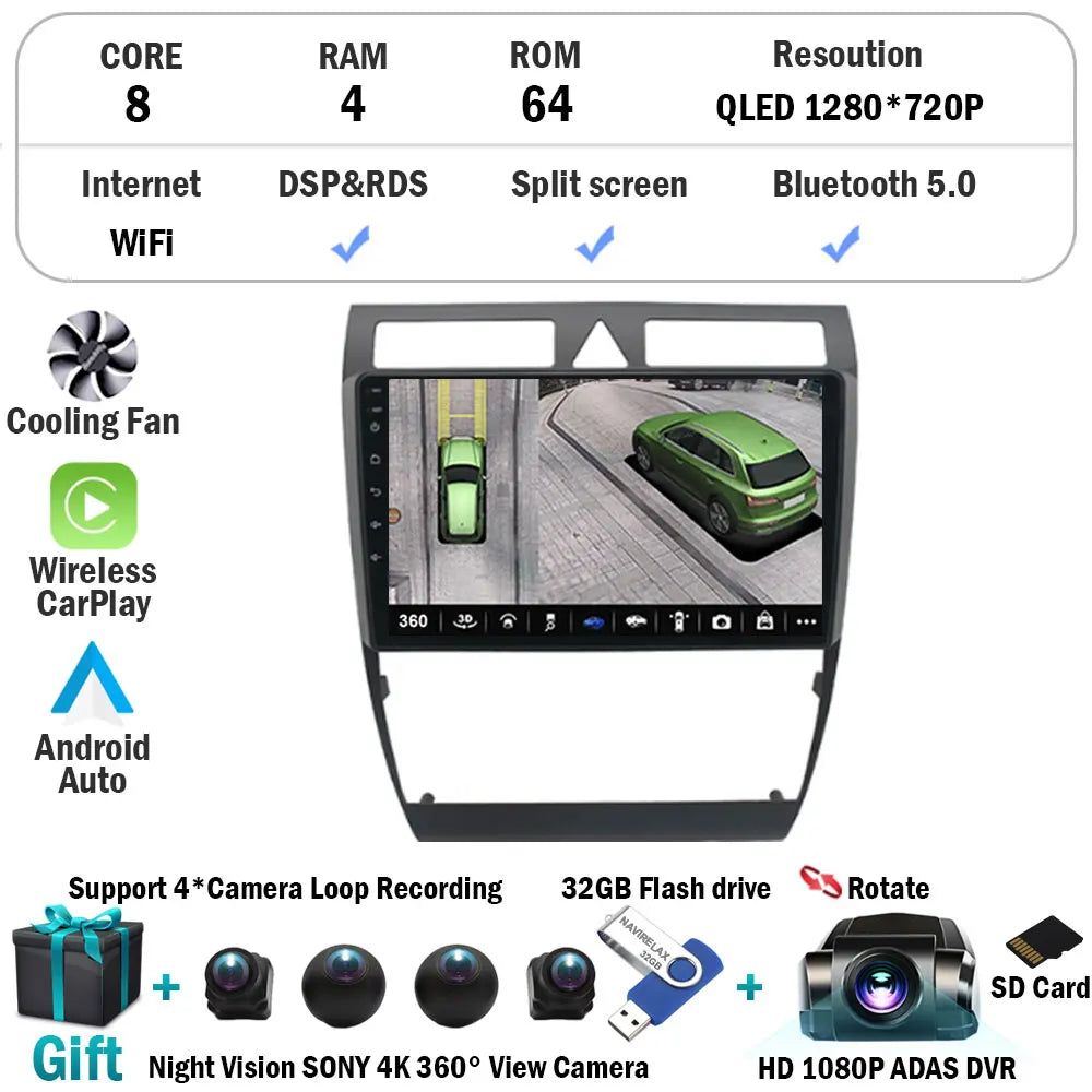 Android 15 Car Autoradio Multimedia Video Player for Audi A6 C5 1997-2006 S6 RS6 GPS Stereo Audio Wireless Carplay Head Unit
