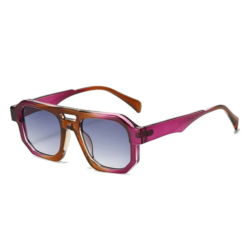 JNPCXI Double Bridges Square Women Gradient Purple Multicolor Sunglasses Fashion Frame Men Retro Punk Sun Glasses Shades UV400