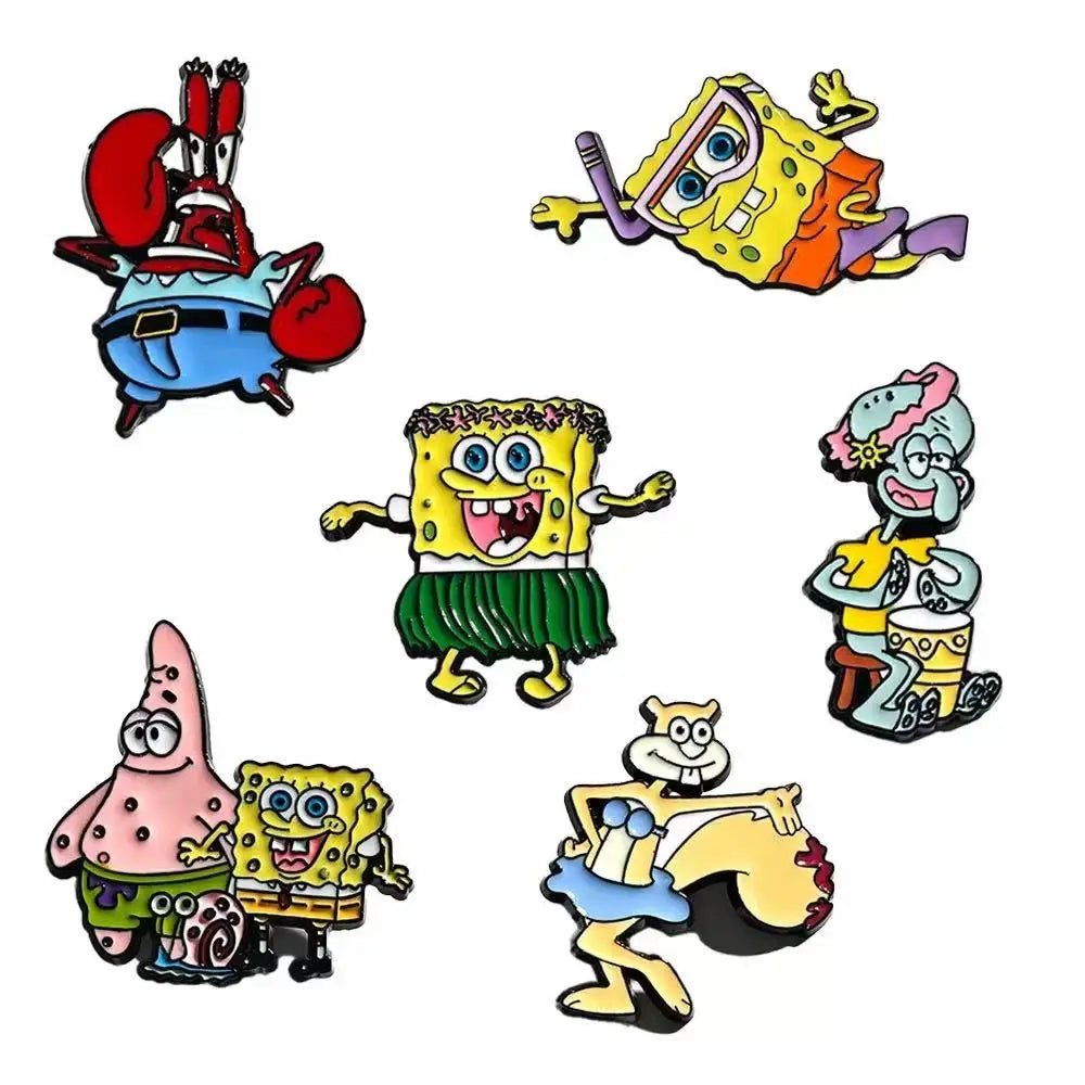 6 PCS SquarePants Enamel Pins – Cute Cartoon Lapel Badges for Backpacks, Jackets & Accessories – Perfect Kids Gifts
