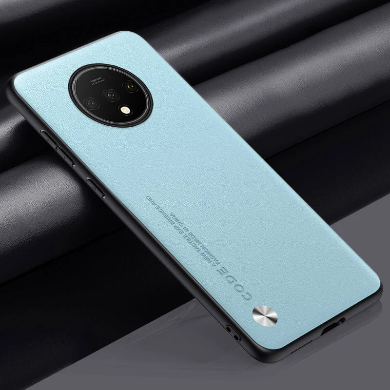 Luxury PU Leather Case For OnePlus 7T Back Cover Matte Silicone Protection Phone
