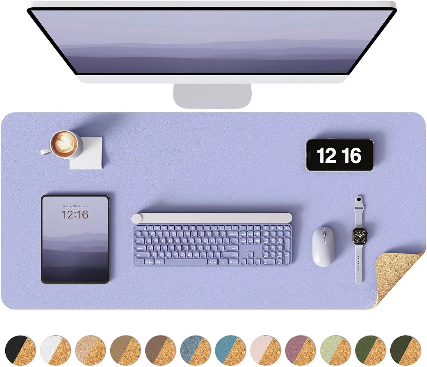 Eco Cork Desk Pad Protector,Leather Desk Mat,Double-Sided Desk Pad,Large Mouse Pad,Waterproof Desk Blotter for Office/Home