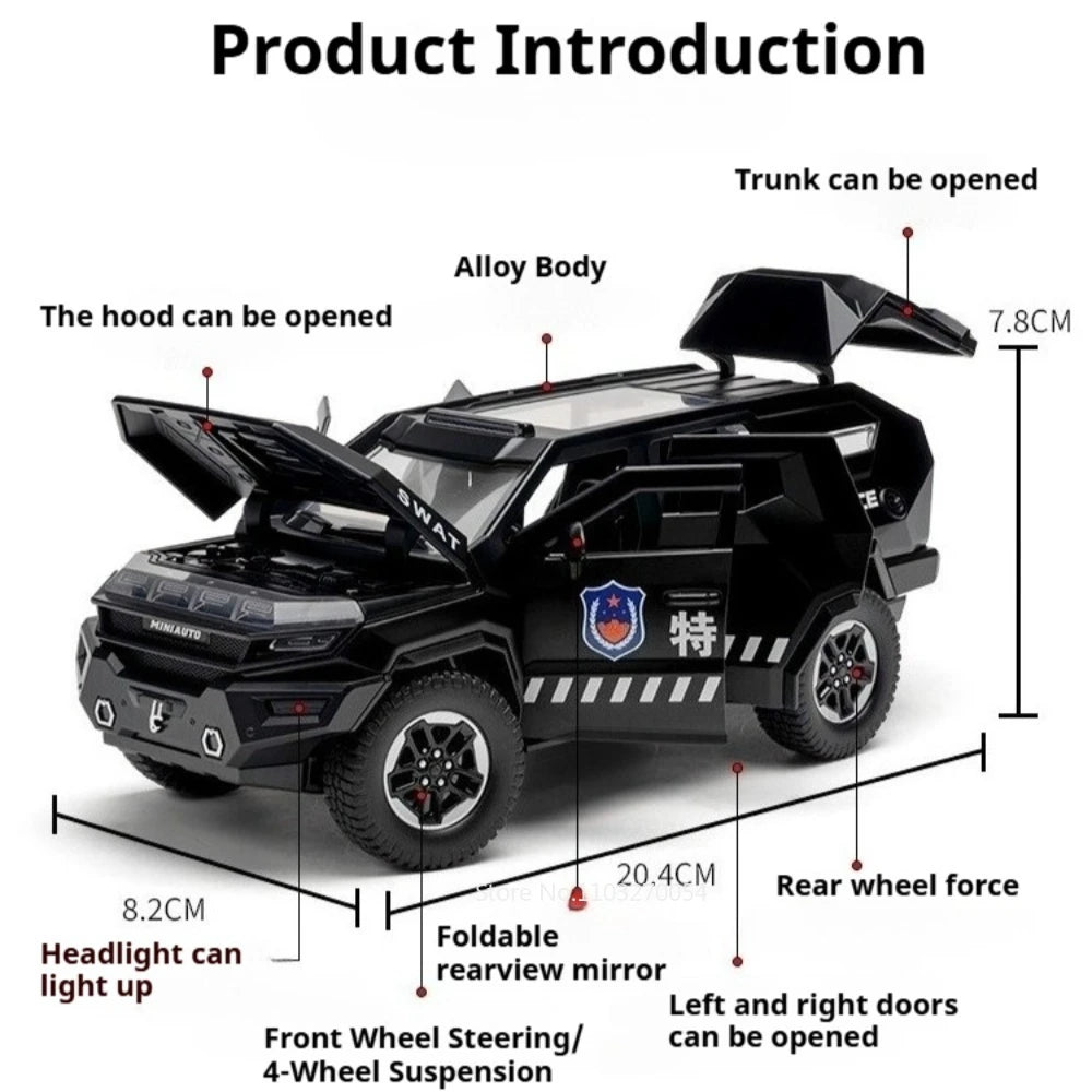 1:24 Rezvani Motors Model Toys Diecast Toys Doors Opened with Sound Light Pull Back Front Wheel Steering Vehice Boy Holiday Gift