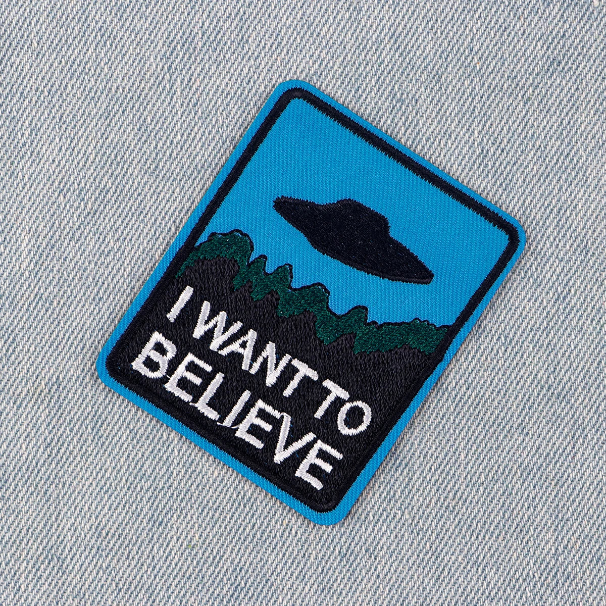 UFO Alien Embroidery Patch I WANT TO BELIEVE Iron On Patches For Clothing Thermoadhesive Patches On Clothes DIY Sew Badges