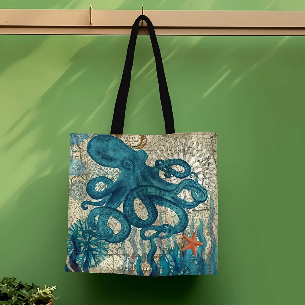 Rustic Tote Bag w/ Sloth Print Large Shoulder Shopping Bag, Women's Beach Bag