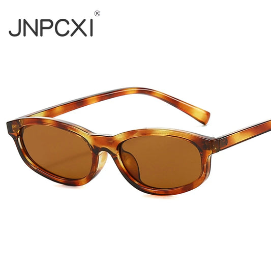 JNPCXI New Fashion Small Cat Eye Women Sunglasses Retro Leopard Tea Shades UV400 Men Trending Sun Glasses