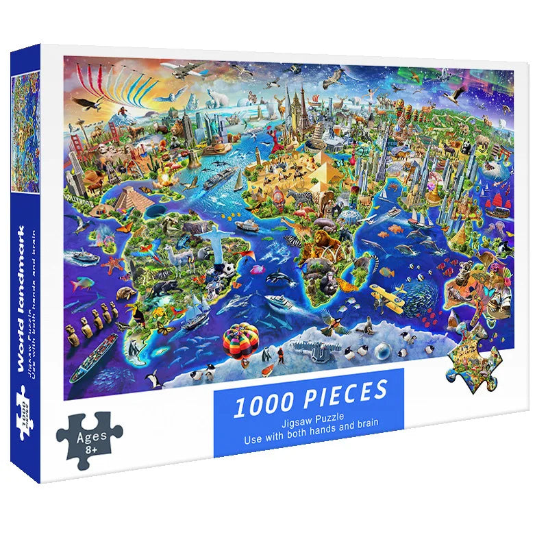 75*50CM Adult 1000 Pieces Paper Jigsaw Puzzle Lovely Cure High Difficulty Decompression Puzzle Birthday Gift  Educational Toy