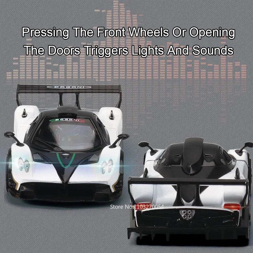 1/32 Pagani Zonda R Diecast Models Huayra Dinastia Alloy Toys Miniature Car Sound Light Pull Back Doors Openned Cars Child Gifts