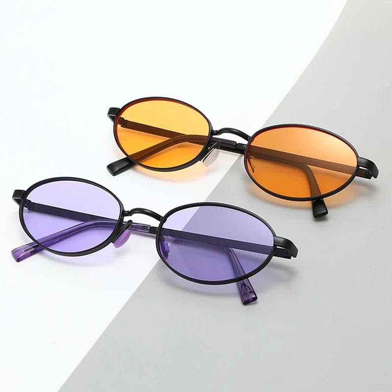 JNPCXI Retro Oval Metal Women Fashion Candy Color Sunglasses Shades UV400 Men Trending Punk Sun Glasses