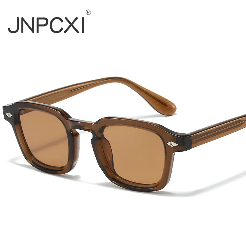 JNPCXI New TR90 Square Candy Color Women Sunglasses Retro Rivets Men Trending Tea Sun Glasses Shades UV400