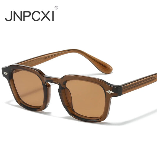 JNPCXI New TR90 Square Candy Color Women Sunglasses Retro Rivets Men Trending Tea Sun Glasses Shades UV400
