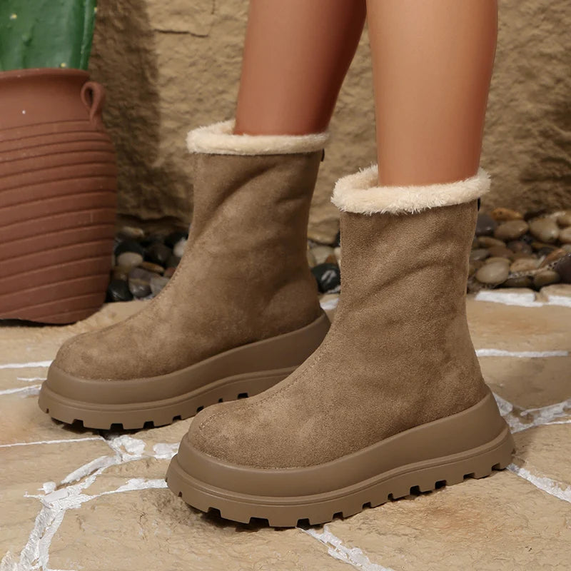 Thick Bottom Long Plush Snow Boots Women Plus Size 42 Faux Suede Platform Ankle Boots Woman Zipper Non Slip Warm Winter Botas