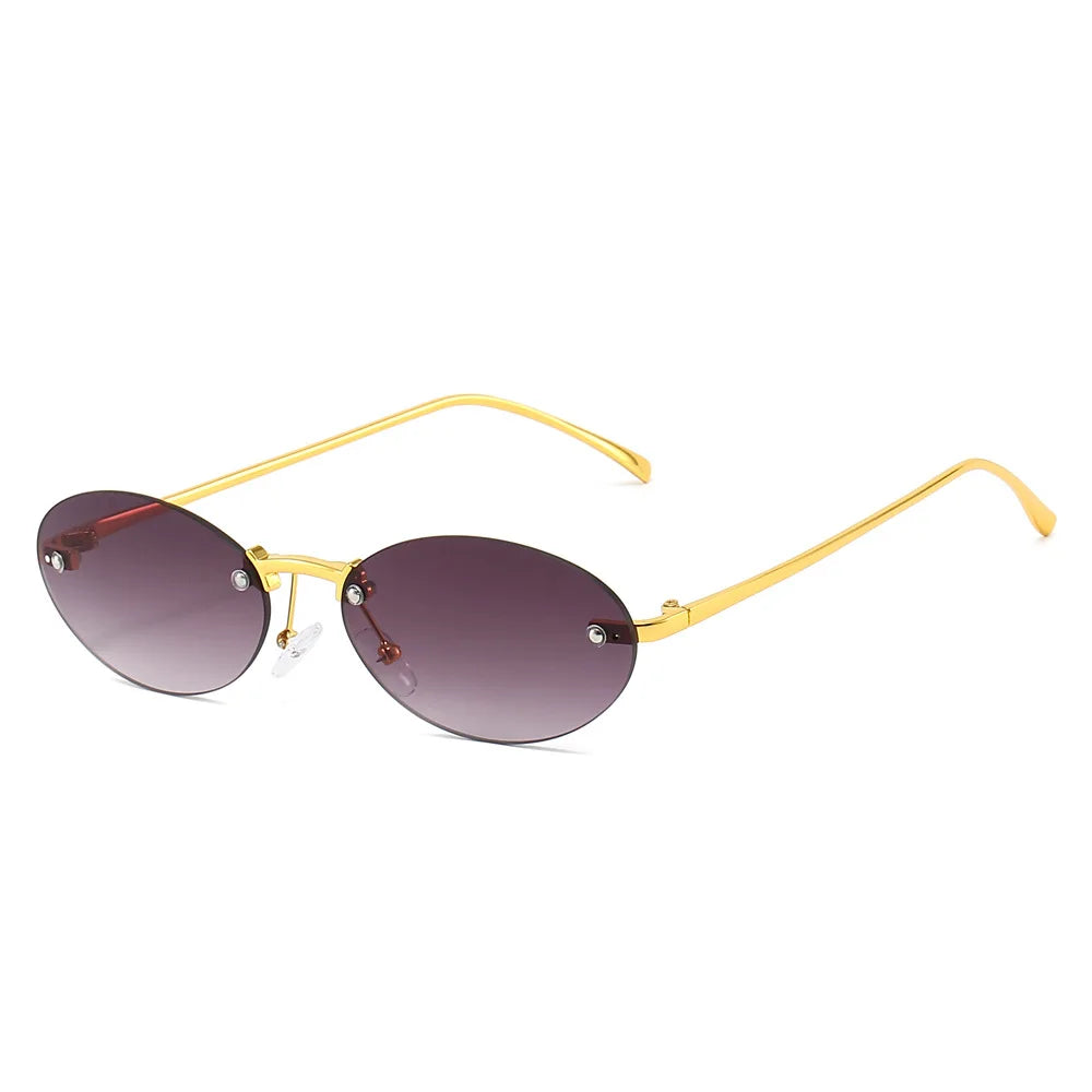 JNPCXI New Retro Rimless Metal Oval Sunglasses Women Fashion Gold Black Candy Color Shades UV400 Men Punk Sun Glasses