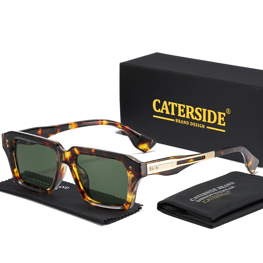 CATERSIDE New Men's Square Sunglasses Premium PC Frame with Metal Temple UV400 Women Retro Fashion Driving Decoration Eyewear