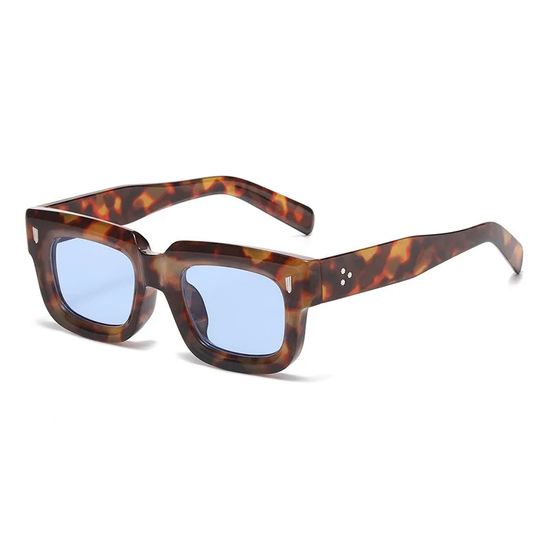 JNPCXI Fashion Square Sunglasses Women Retro Rivets Men Clear Ocean Lens Eyewear Shades UV400 Punk Sun Glasses