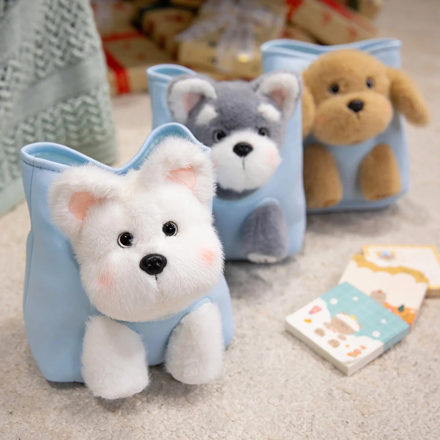 Kawaii Dog Plush Toy Pouch Storage Bag Hide-and-seek Animal Dog Plush Stuffed Doll With Snack Bag Intresting Toy Birthday Gifts