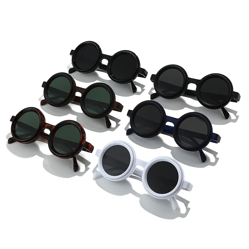JNPCXI Vintage Round Punk Men Polarized Sunglasses Shades UV400 Fashion Women Adjustable Dimming Outdoor Sun Glasses