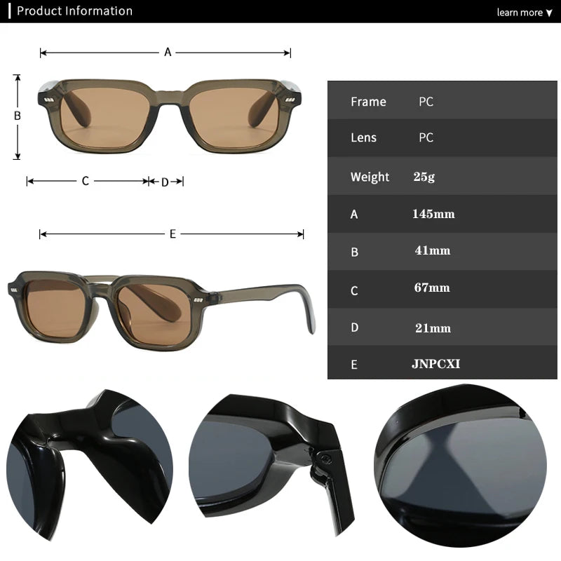 JNPCXI New Fashion Square Sunglasses Women Black Tea Shades UV400 Retro Trending Men Punk Rectangle Leopard Sun Glasses