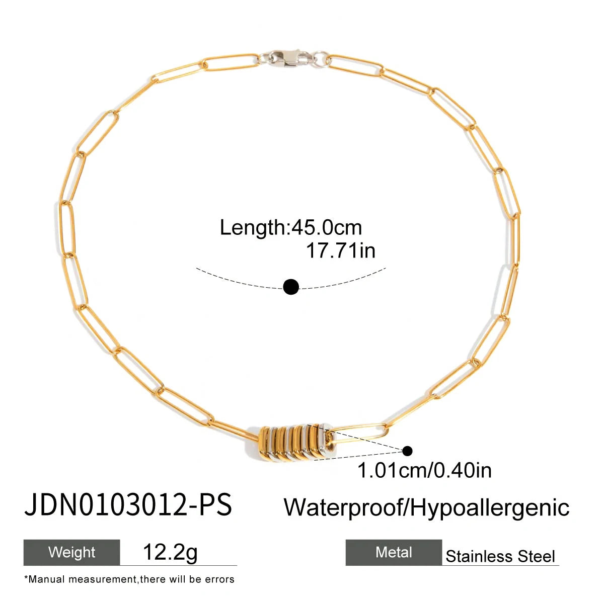 Uworld Minimalist Two Tone Paper Clip Chain Bracelet Geometric Pendant Necklace Jewelry Set Women's Jewelry Gift for Her