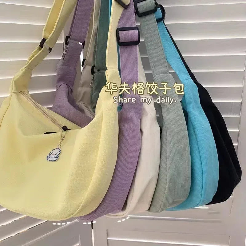Women Solid Harajuku Simple Multifunction Handbags Large Capacity Crossbody Bag
