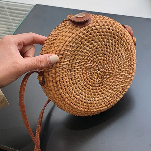 Women Storage Bag Vintage Rattan Woven Sling Bag Bohemia Fashion Beach Bag