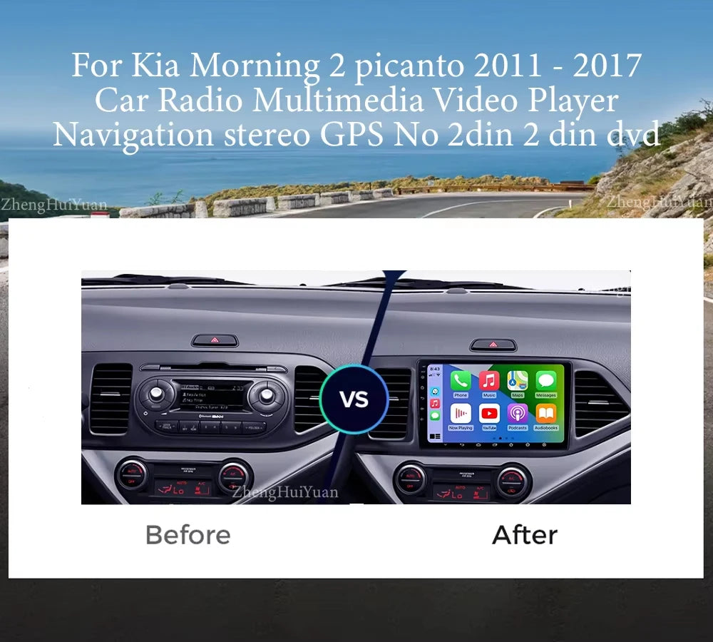 For KIA PICANTO Morning 2011 2012 - 2017 2K 12+256 QLED Android 15 CarPlay Car Radio Multimedia Video Player GPS stereo Head DSP