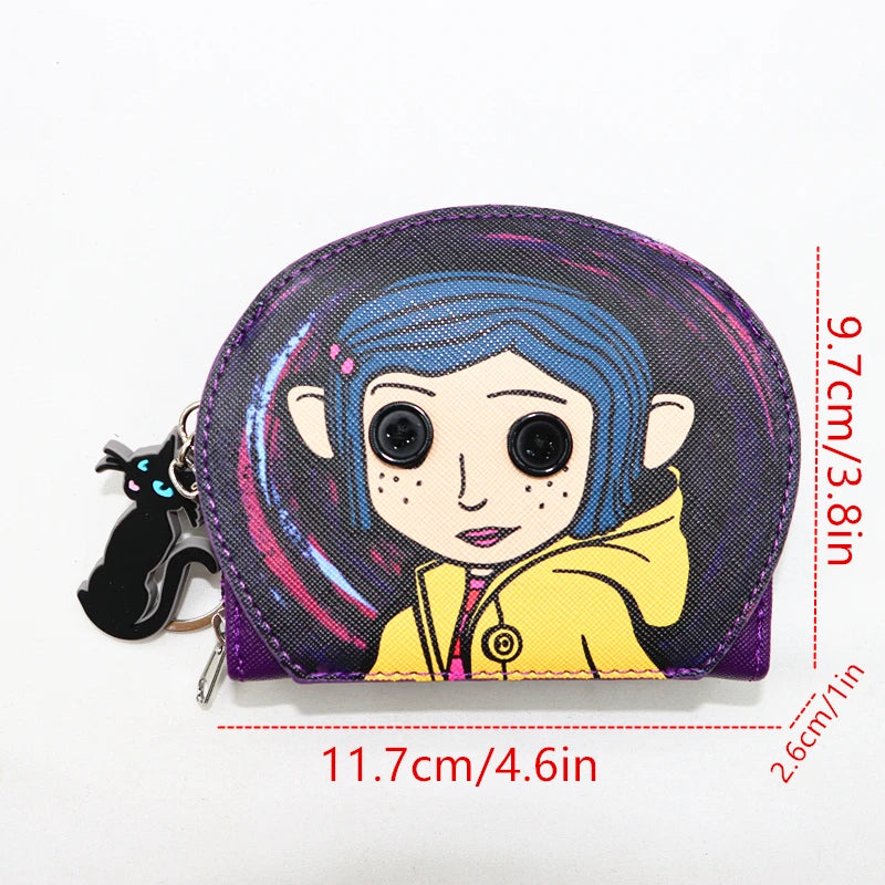 Coraline Face Circle Zip Wallet PU handbag multi-card folding pocket wallet