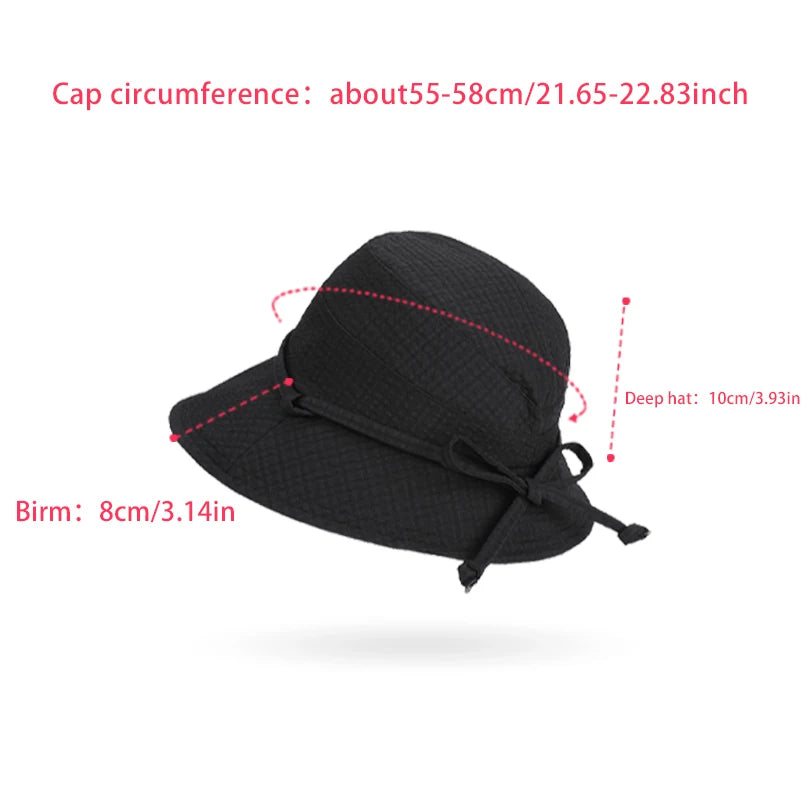 6148-New summer women's outdoor sun protection hat - stylish bow fisherman hat with wide brim, smallroundcrown,suitableforshowin