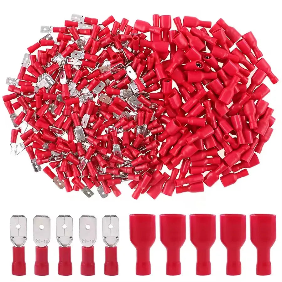 60/80pcs male female insulated spade connector, 6.3mm 1/4" 22-16/16-14/12-10 awg- electrical quick disconnect wire connectors