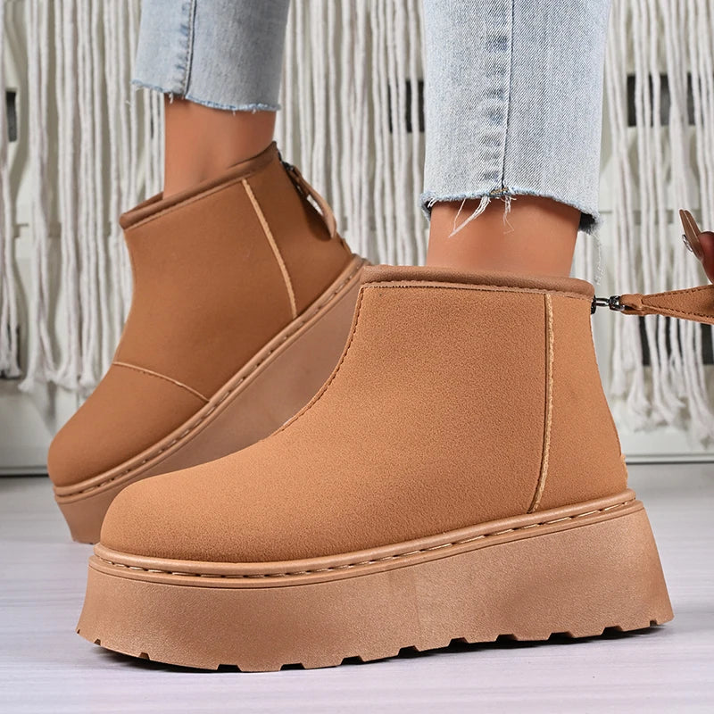 Winter Chunky Platform Snow Boots Women Big Round Toe Thicken Plush Ankle Boots Woman Thick Sole Non Slip Warm Short Booties