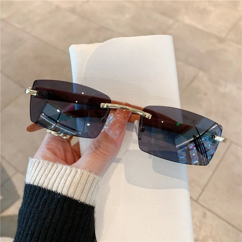 Fashion Sunglasses European and American Men's and Women's Frameless Imitation Wood Grain Leg Sunglasses