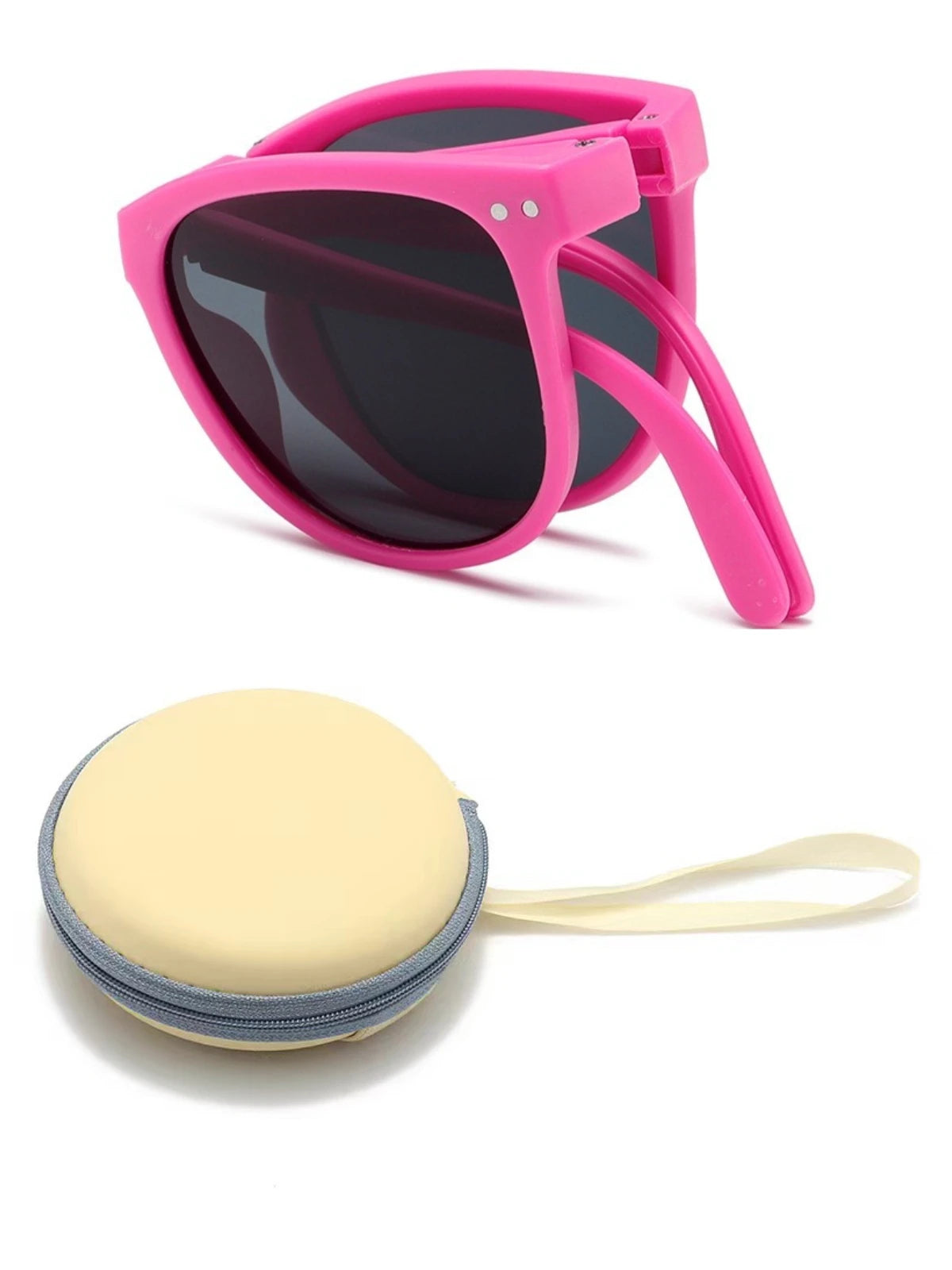 Korean Children Round Foldable Sunglasses  Fashion Sun Glasses Cute Boys Girls Colorful Shades with Case