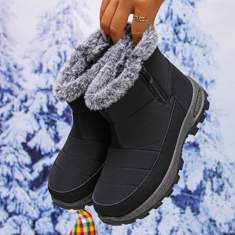 Thicken Plush Waterproof Snow Boots Women 2025 Non Slip Zipper Platform Winter Boots Woman Fleece Lining Warm Ankle Booties 43