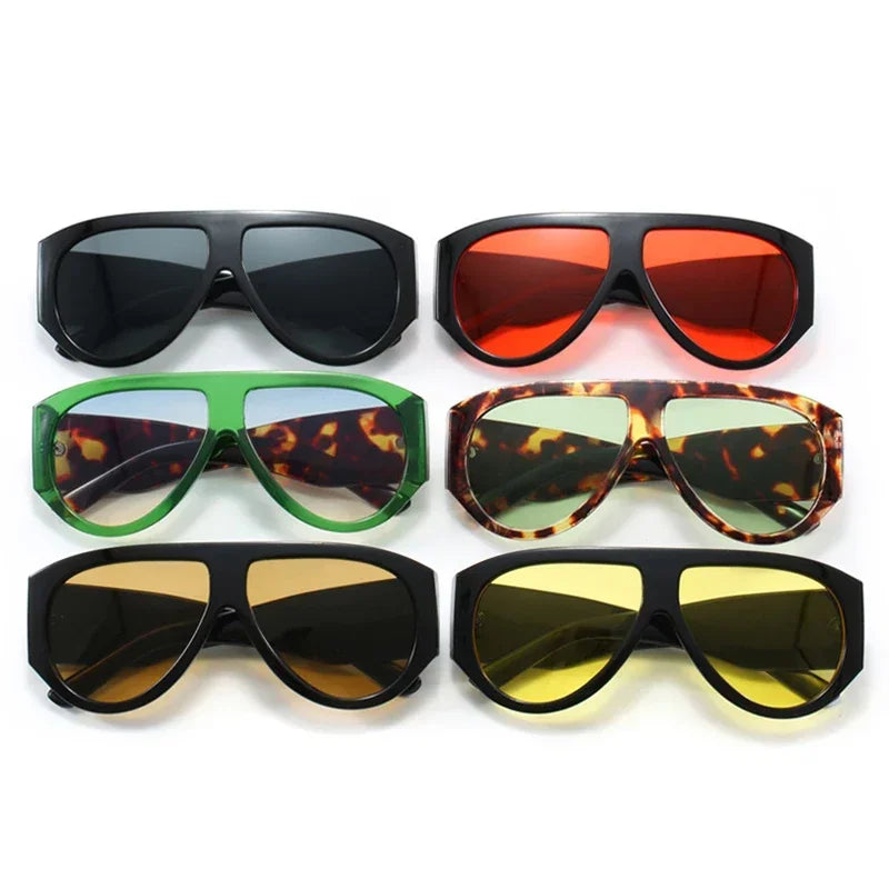 JNPCXI Ins Popular Fashion Pilot Women Leopard Green Sunglasses Retro Wide Legs Men Trending Punk Gradient Sun Glasses