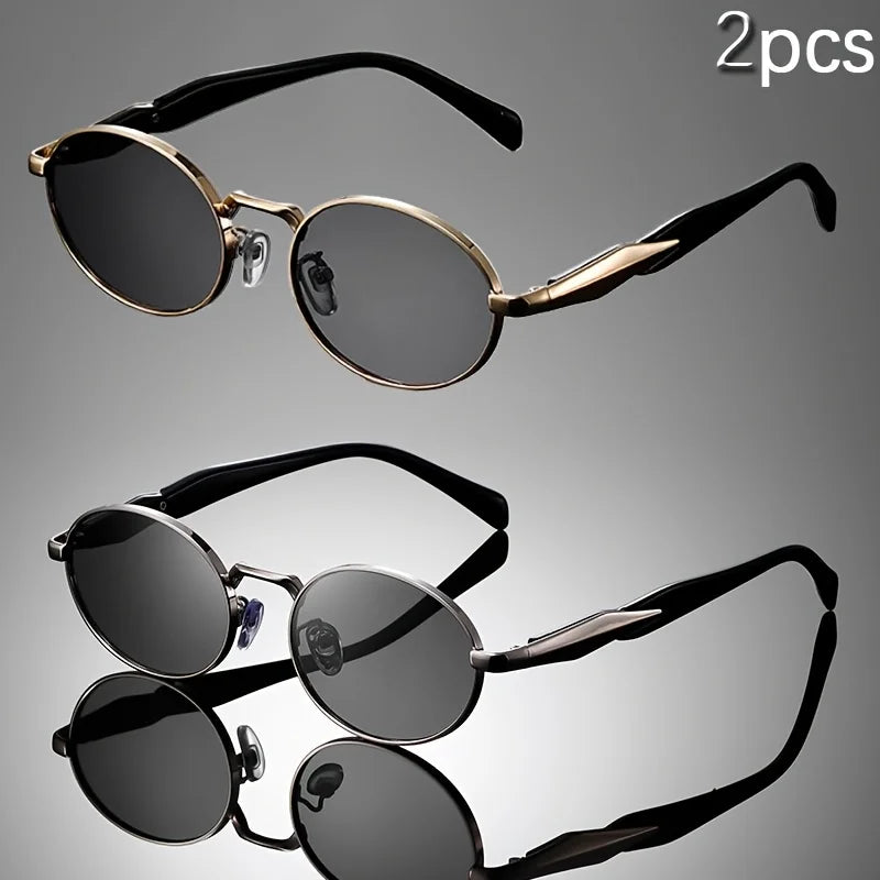 2PCS Women Fashion Oval Sunglasses Brand Desinger Retro Popular Eyeware Girls Travel Party Shades Frameless Sun Glasses UV400