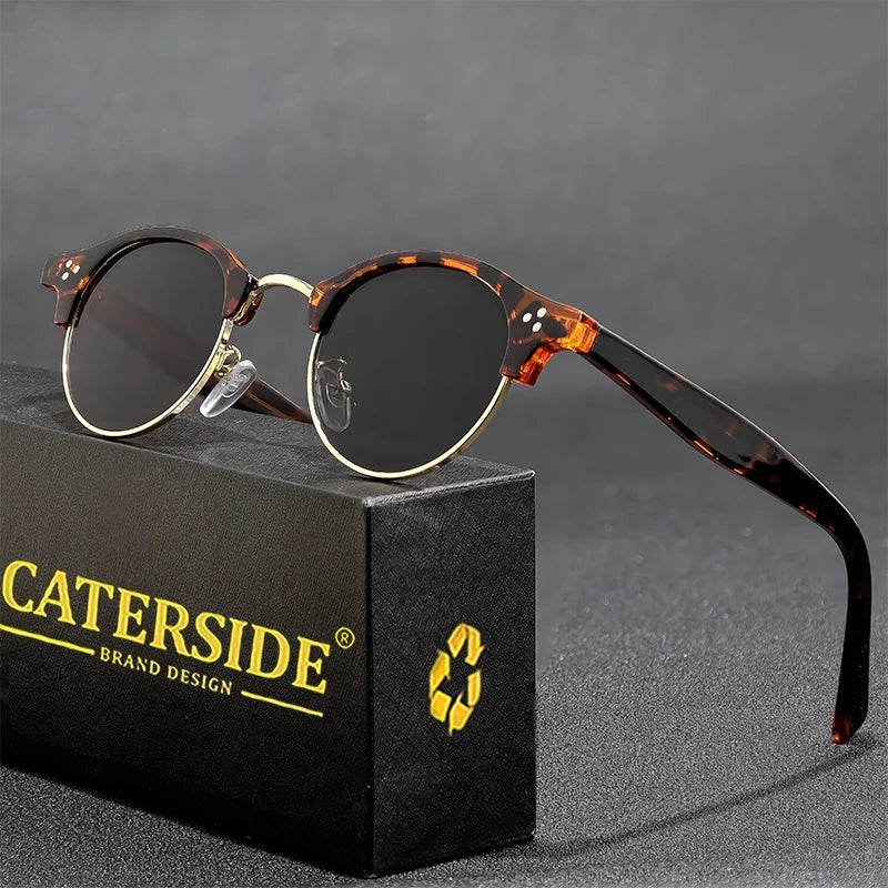 CATERSIDE Retro Punk Sunglasses Men Classic Round Half Frame Fashion Sun Glasses for Women Party Festival Travel Eyewear UV400
