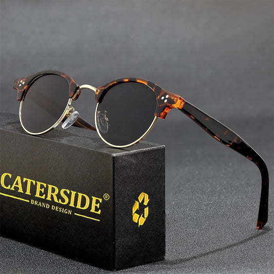 CATERSIDE Retro Punk Sunglasses Men Classic Round Half Frame Fashion Sun Glasses for Women Party Festival Travel Eyewear UV400