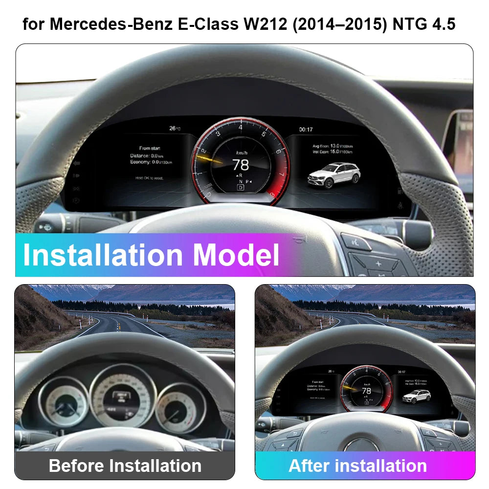 12.3-inch digital instrument cluster for Mercedes-Benz E-Class W212 (2014–2015) NTG 4.5 Cluster instrument panel Speedometer