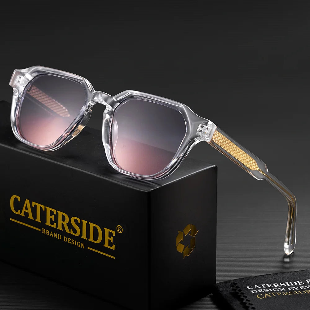 CATERSIDE Men Women Fashion Square Frame Sunglasses Daily Wear UV400 Protection Eyewear PC Frame Propionate Pin Legs Sun Glasses